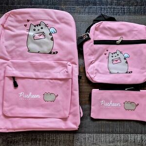 3pc Kitty Cat Backpack, Lunch Bag, Pencil Case Set! Canvas & Sturdy
